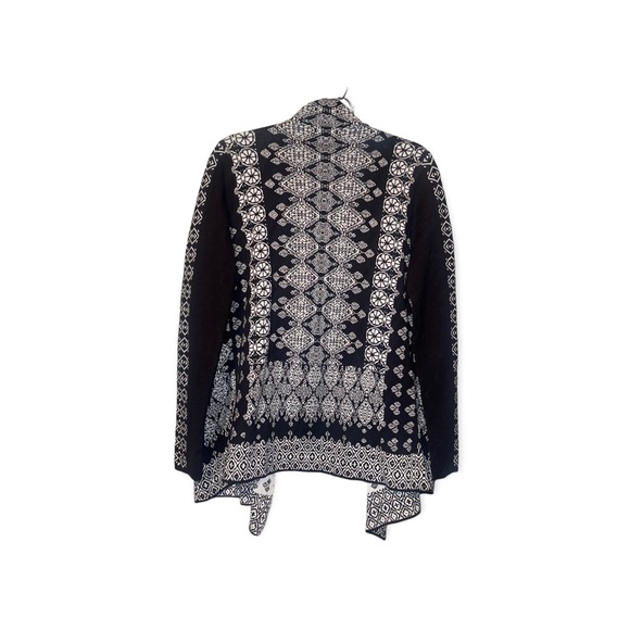 LUCKY BRAND Black & White Aztec Design Waterfall Drape Cardigan Sweater M NWT - Picture 2 of 7